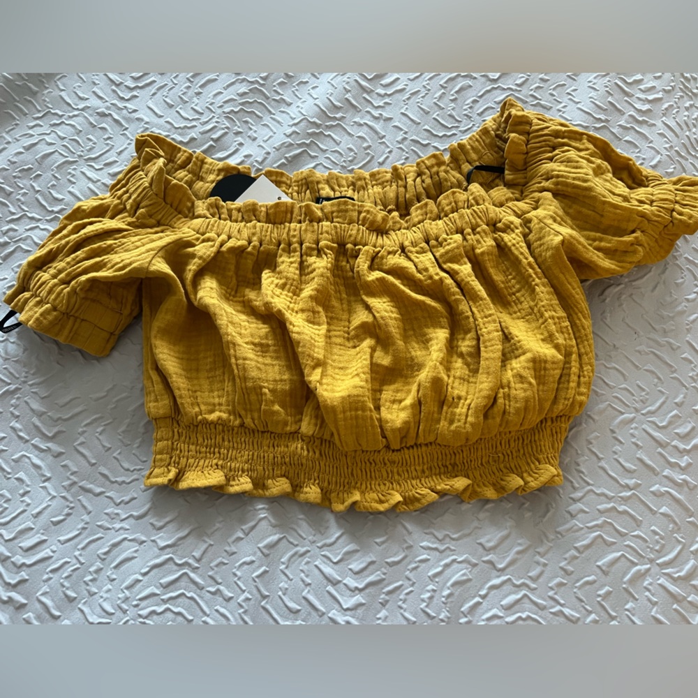 Ruffled off shoulder crop top